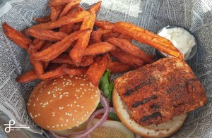 Grilled Mahi Mahi Sandwhich with Sweet Potato Fries from The Landing on Clear Lake